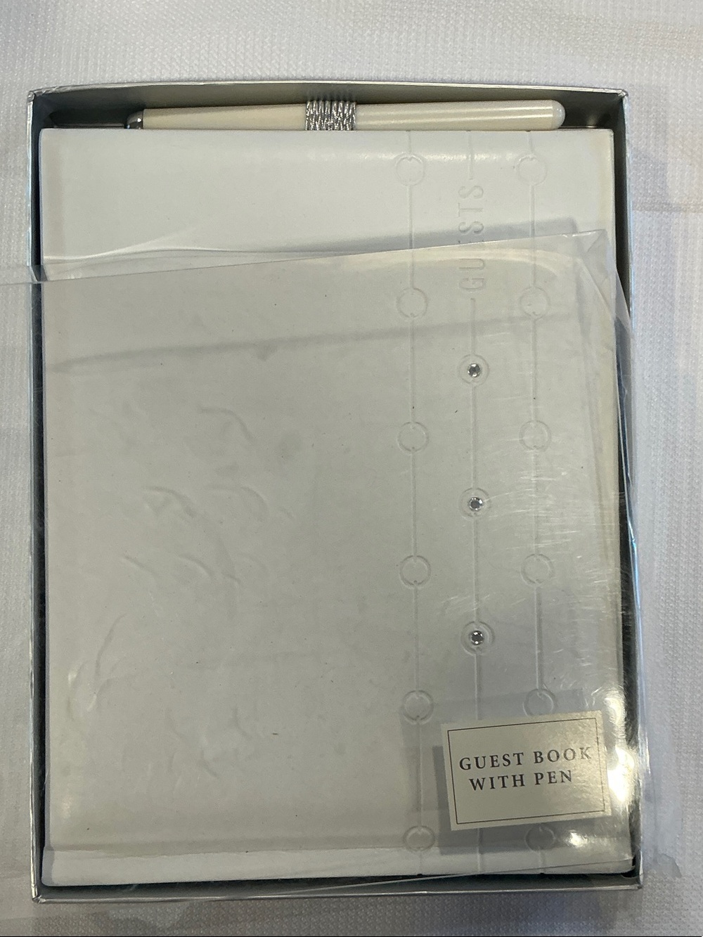 Hallmark White and Silver Guest Book with Pen